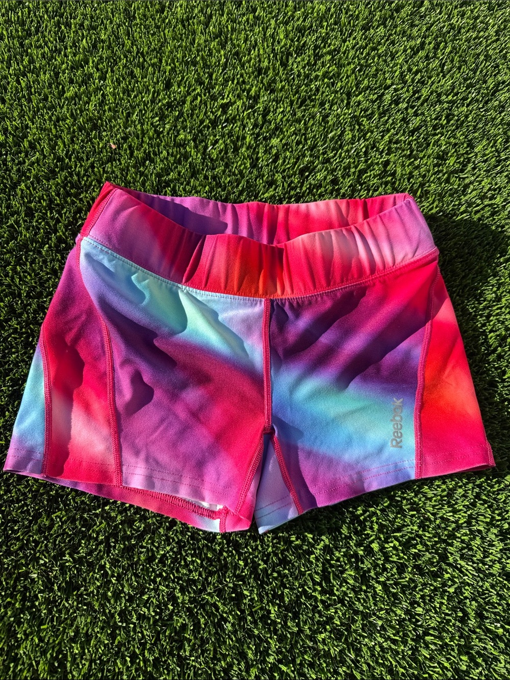 Reebok Women's Pink & Blue Gradient Athletic Shorts